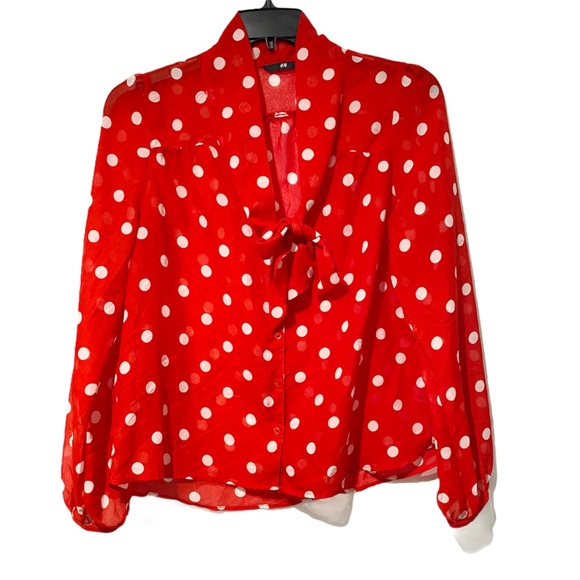 Red polka dot top. - Picture 1 of 3